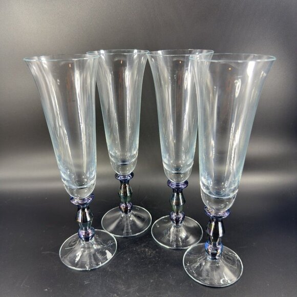 Turda Romania Champagne Flute Drinking Glasses Splash Glass Chrome Bottom Set 4 - Picture 12 of 16